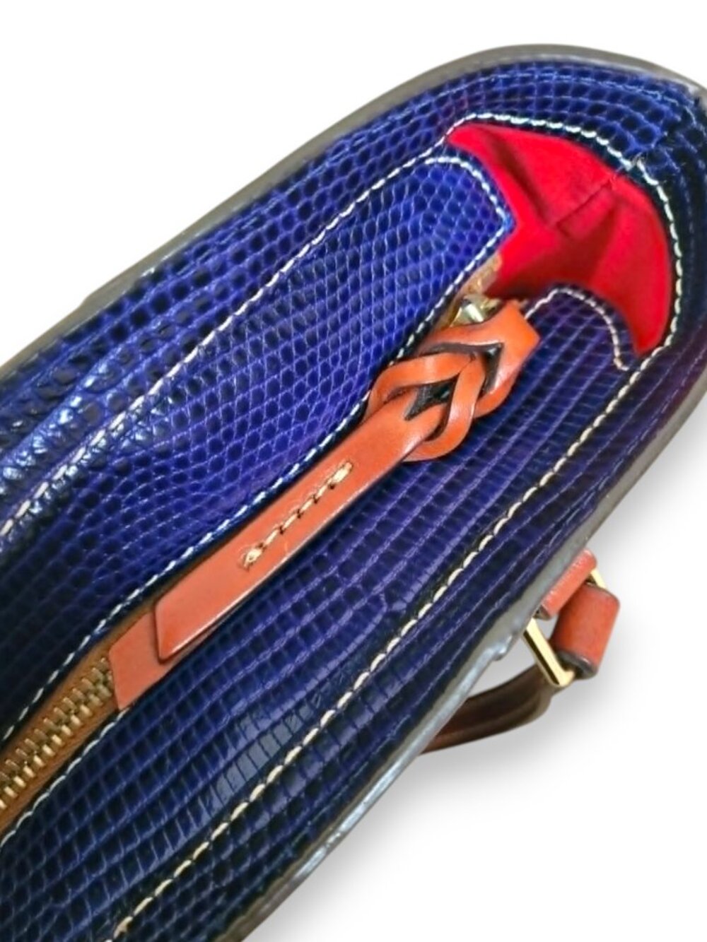 Dooney & Bourke Lizard Embossed Small Lexington Tote Blue Leather Shoulder Bag - Picture 3 of 15